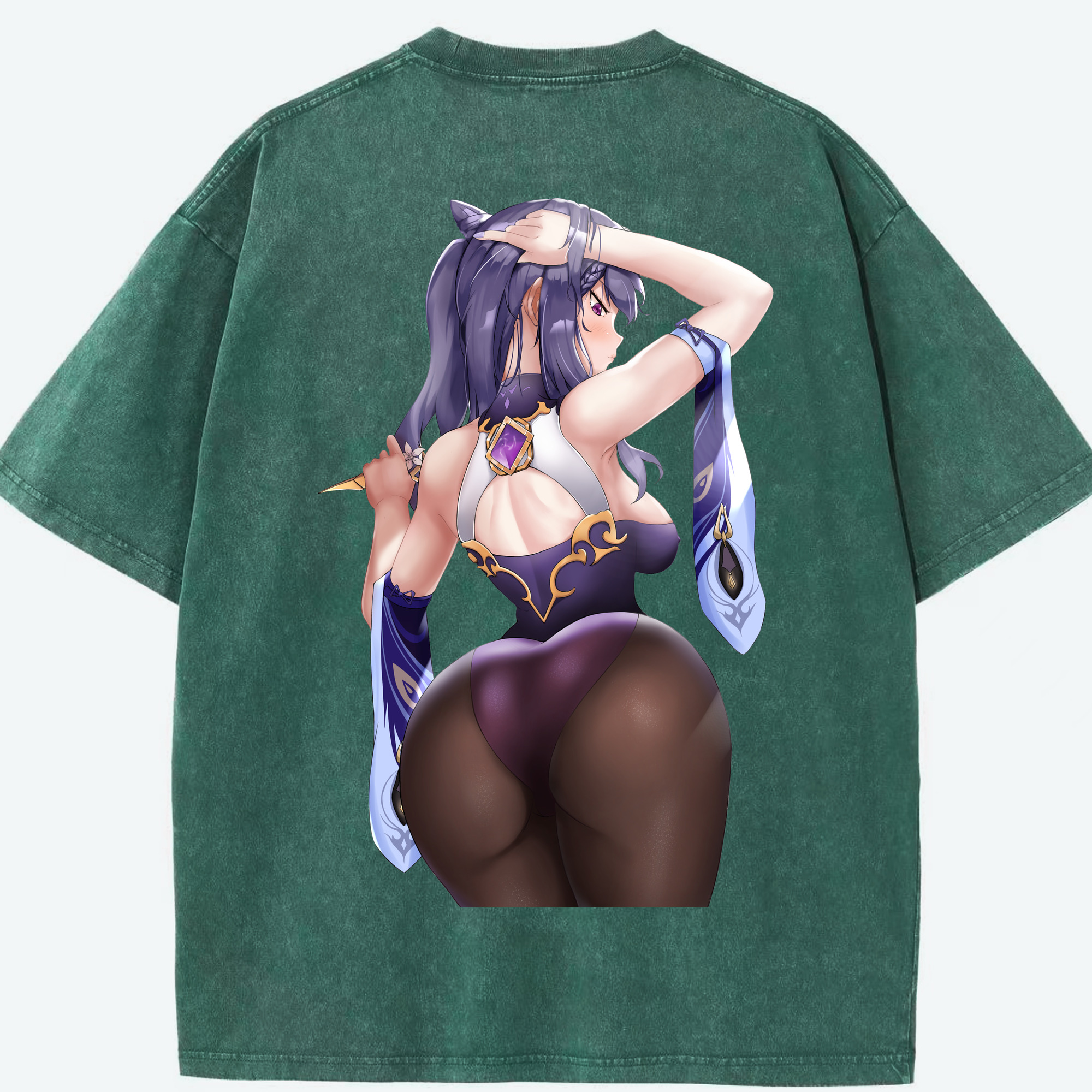 げんし神 刻晴 こくせい genshin Kokusei 綿100% ヴィンテージ風 半袖Tシャツ（背面プリント）